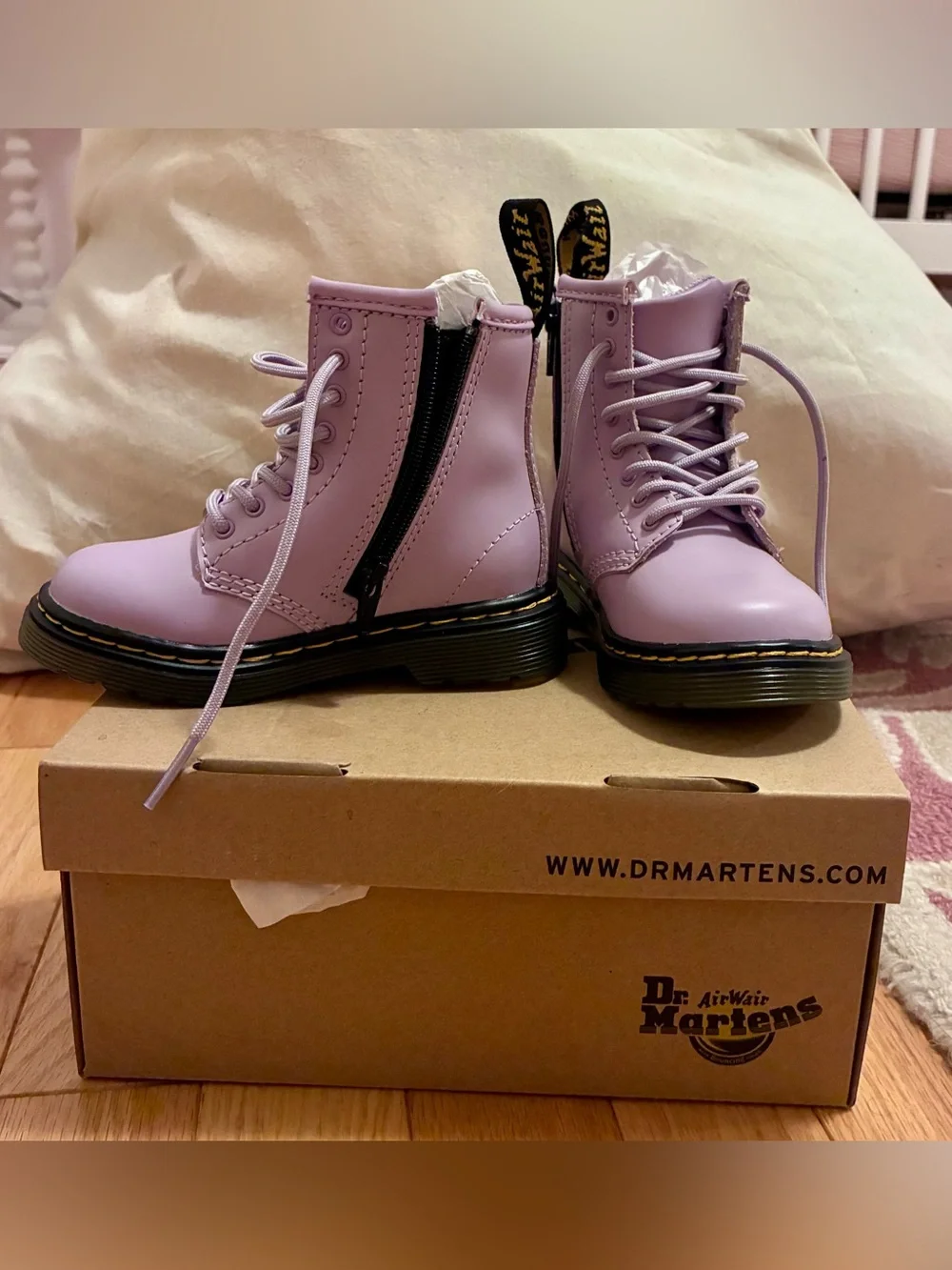 NWT Dr. Martens Kids Lavender Lace-Up Boots with Side Zip